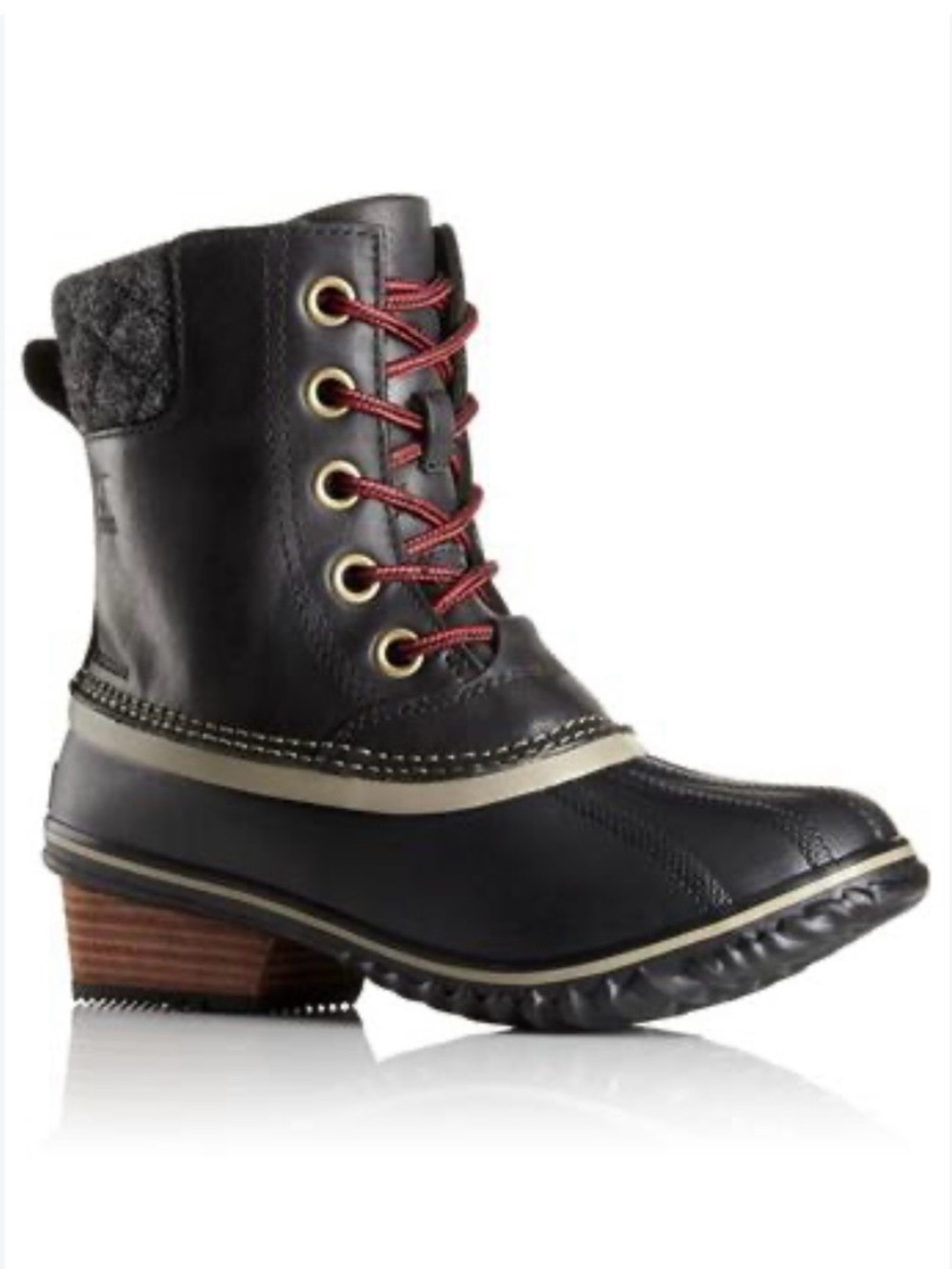 Sorel Slimpack II Black Waterproof Winter Lace-Up Boot with Red Laces